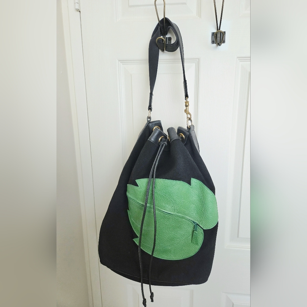 Vintage Longchamp Black & Green Canvas & Leather Backpack